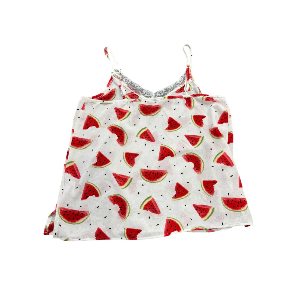 Pink Rose Watermelon Print Lace Trim Camisole Tank Top White Size Medium